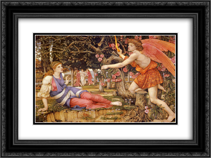 Love and the Maiden 24x18 Black Ornate Wood Framed Art Print Poster with Double Matting by Spencer Stanhope, John Roddam