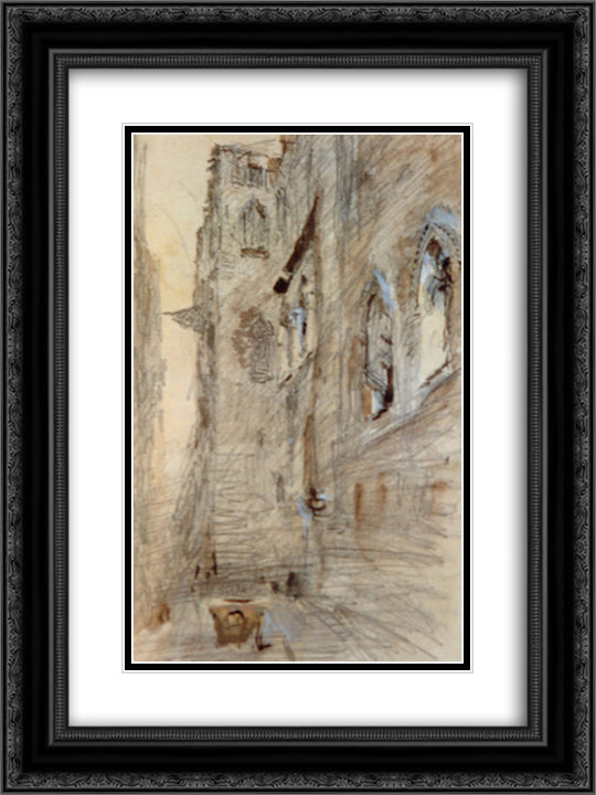 A Street in Venice 18x24 Black Ornate Wood Framed Art Print Poster with Double Matting by Ruskin, John