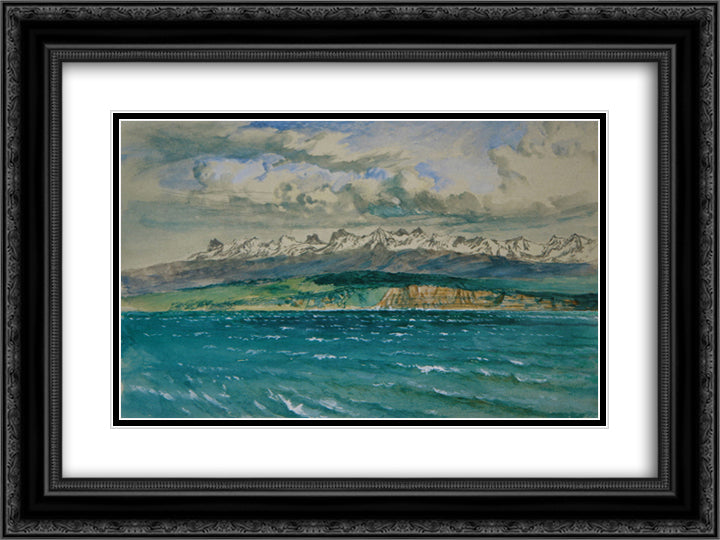 Afternoon in Spring, with South Wind, at Neuchatel 24x18 Black Ornate Wood Framed Art Print Poster with Double Matting by Ruskin, John