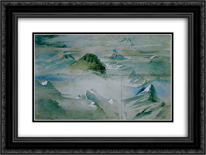 Alpine Peaks Ruskin 24x18 Black Ornate Wood Framed Art Print Poster with Double Matting by Ruskin, John