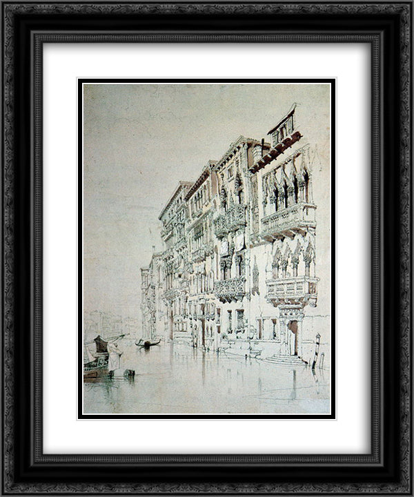 Casa Contarini Fasan Venice 20x24 Black Ornate Wood Framed Art Print Poster with Double Matting by Ruskin, John