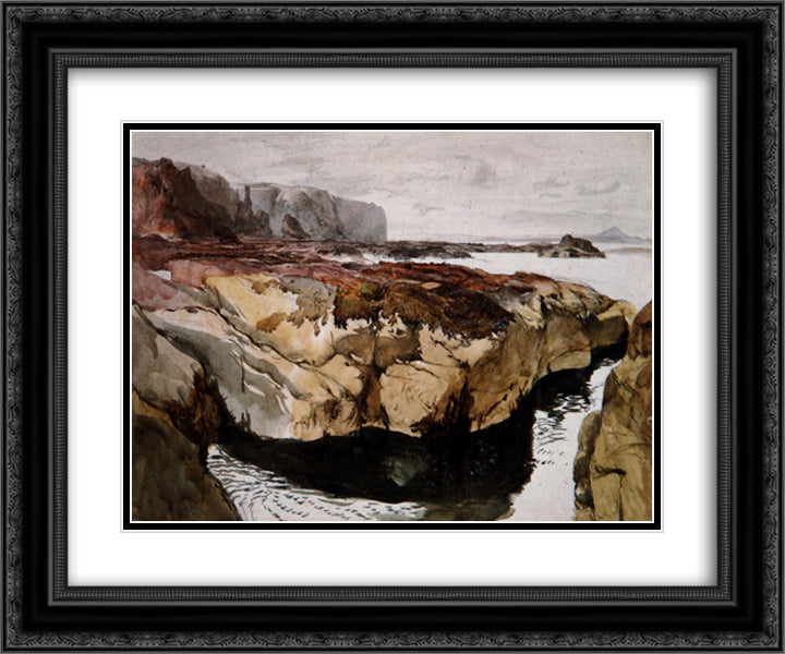 Coast Scene near Dunbar 1847 24x20 Black Ornate Wood Framed Art Print Poster with Double Matting by Ruskin, John