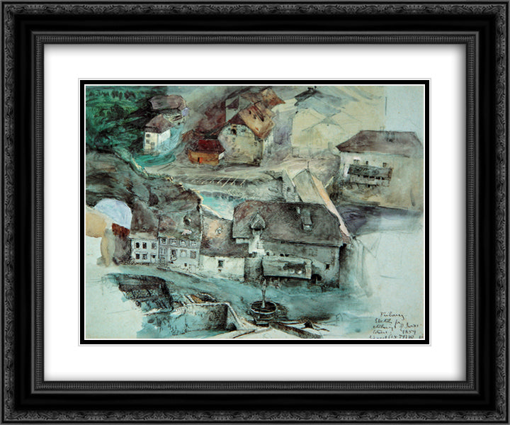 Fribourg Suisse 24x20 Black Ornate Wood Framed Art Print Poster with Double Matting by Ruskin, John
