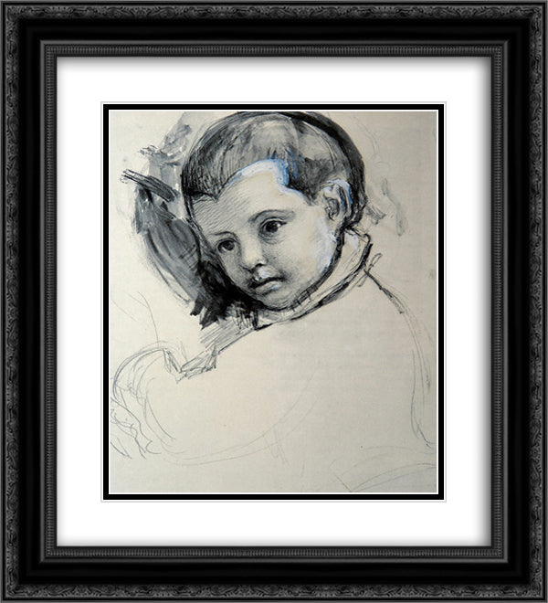 Head of a Boy from Veronese 20x22 Black Ornate Wood Framed Art Print Poster with Double Matting by Ruskin, John