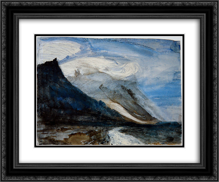 Moonlight Chamonix 24x20 Black Ornate Wood Framed Art Print Poster with Double Matting by Ruskin, John