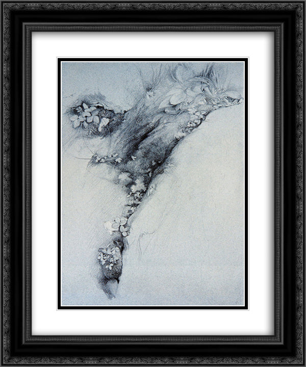 Moss and wild strawberry 20x24 Black Ornate Wood Framed Art Print Poster with Double Matting by Ruskin, John
