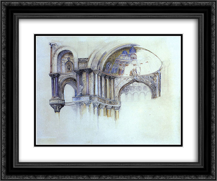 North West Porch St Marks 24x20 Black Ornate Wood Framed Art Print Poster with Double Matting by Ruskin, John