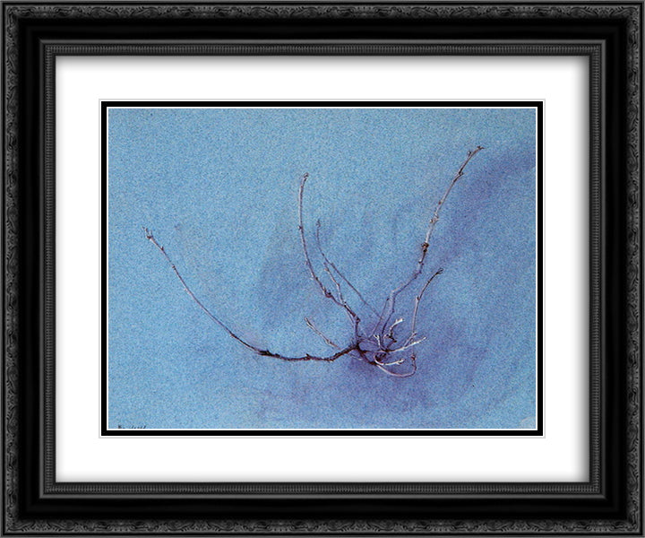Oak Spray in Winter 24x20 Black Ornate Wood Framed Art Print Poster with Double Matting by Ruskin, John