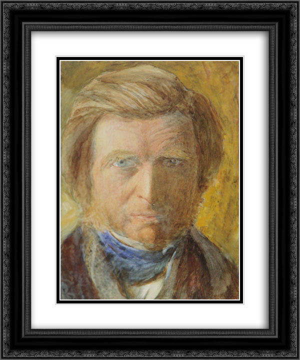 Self Portrait with Blue Neckcloth 20x24 Black Ornate Wood Framed Art Print Poster with Double Matting by Ruskin, John