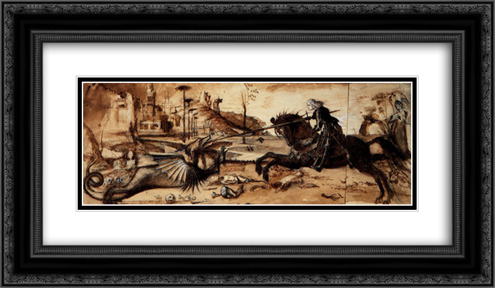 St. George and the Dragon 24x14 Black Ornate Wood Framed Art Print Poster with Double Matting by Ruskin, John