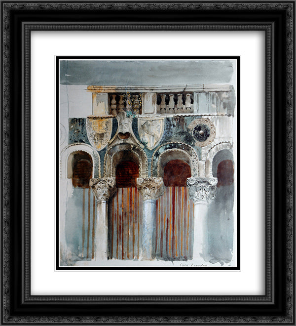 Study of the Marble Inlaying on the Front of the Casa Loredan 20x22 Black Ornate Wood Framed Art Print Poster with Double Matting by Ruskin, John