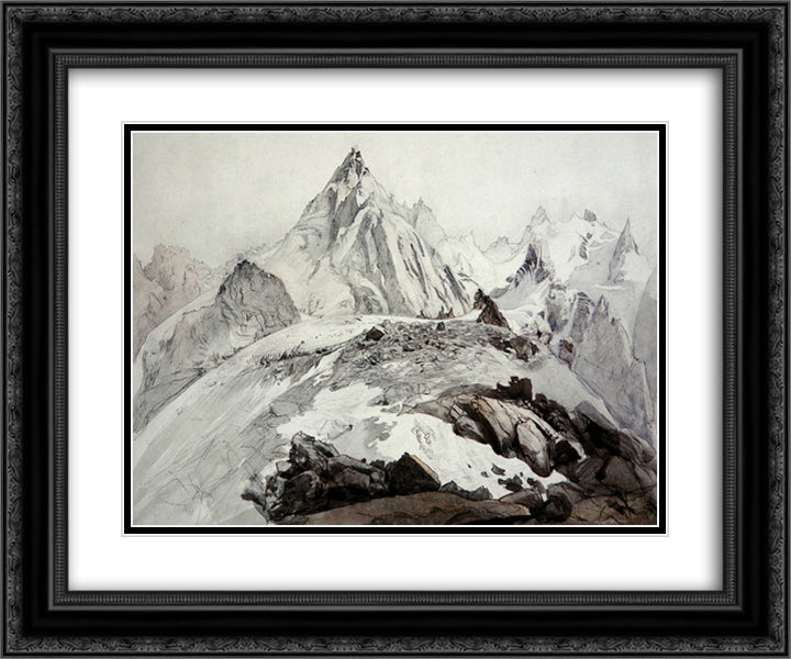 The Aiguille Blaitiere 24x20 Black Ornate Wood Framed Art Print Poster with Double Matting by Ruskin, John