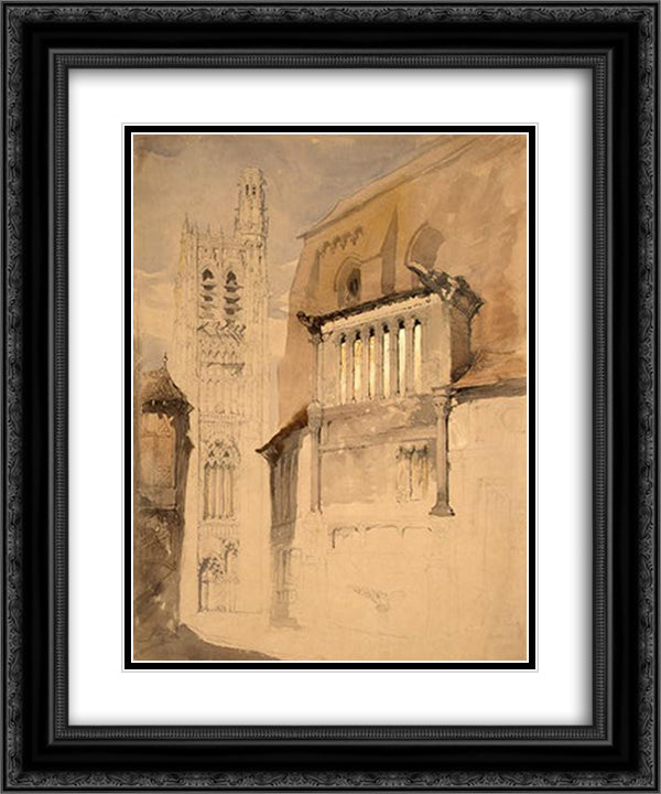 Tower of the Cathedral at Sens 20x24 Black Ornate Wood Framed Art Print Poster with Double Matting by Ruskin, John