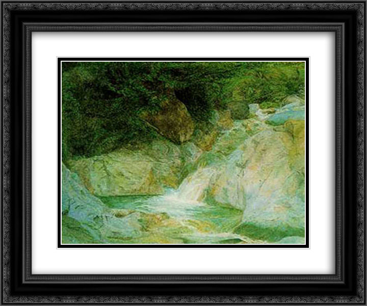Waterfall at Brantwood 24x20 Black Ornate Wood Framed Art Print Poster with Double Matting by Ruskin, John