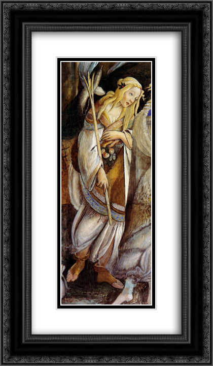 Zipporah, after Botticelli 14x24 Black Ornate Wood Framed Art Print Poster with Double Matting by Ruskin, John