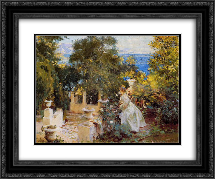 A Garden in Corfu 24x20 Black Ornate Wood Framed Art Print Poster with Double Matting by Sargent, John Singer