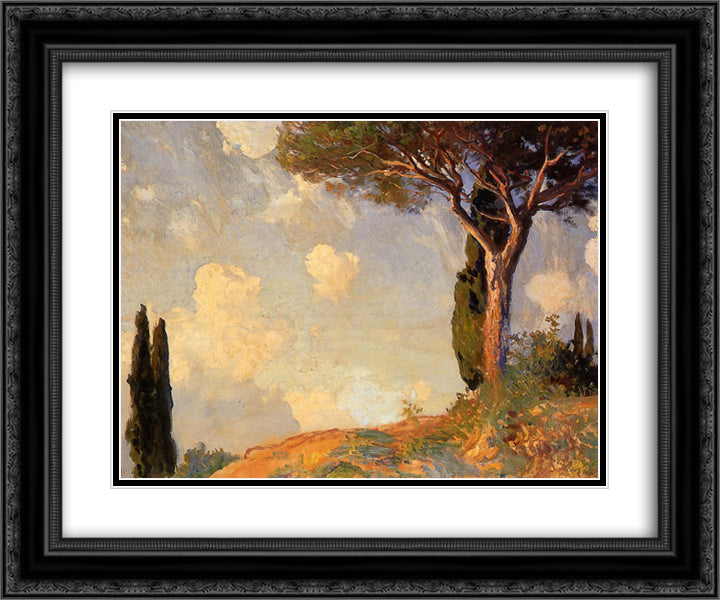 A Landscape Study at San Vigilio, Lake of Garda 24x20 Black Ornate Wood Framed Art Print Poster with Double Matting by Sargent, John Singer