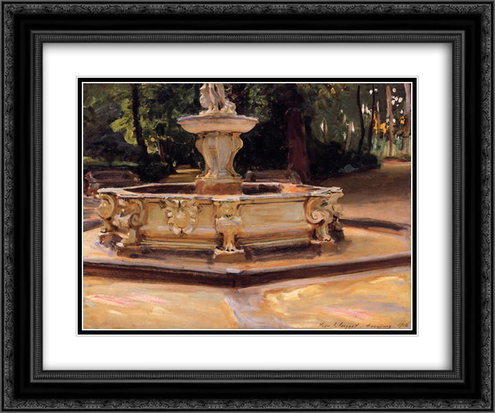 A Marble fountain at Aranjuez, Spain 24x20 Black Ornate Wood Framed Art Print Poster with Double Matting by Sargent, John Singer