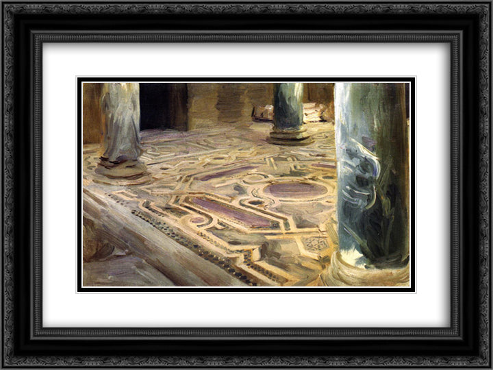 A Mosque, Cairo 24x18 Black Ornate Wood Framed Art Print Poster with Double Matting by Sargent, John Singer