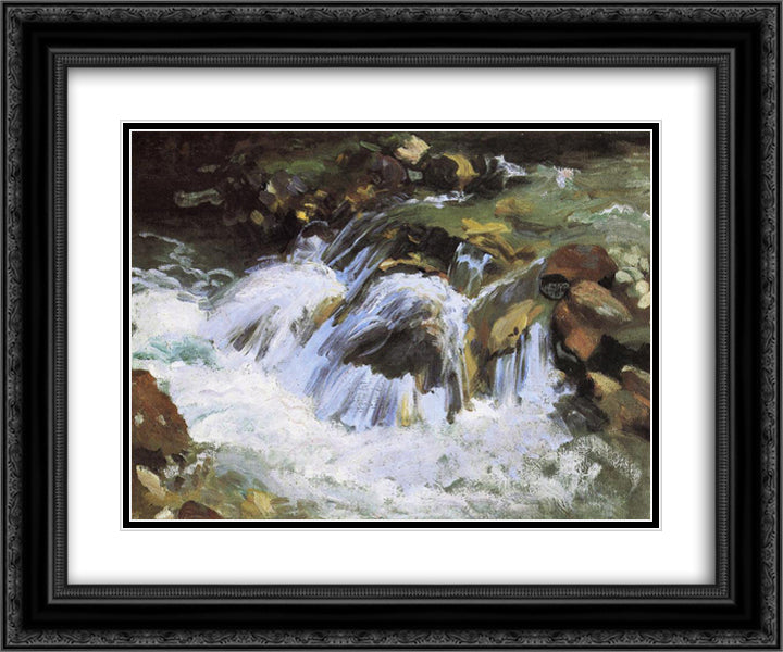 A Mountain Stream, Tyrol 24x20 Black Ornate Wood Framed Art Print Poster with Double Matting by Sargent, John Singer