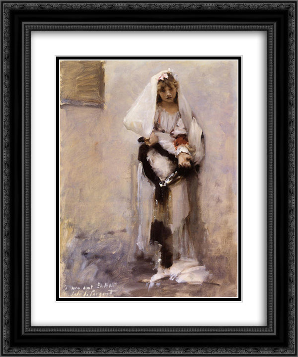 A Parisian Beggar Girl 20x24 Black Ornate Wood Framed Art Print Poster with Double Matting by Sargent, John Singer