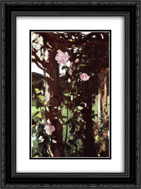 A Rose Trellis (Roses at Oxfordshire) 18x24 Black Ornate Wood Framed Art Print Poster with Double Matting by Sargent, John Singer