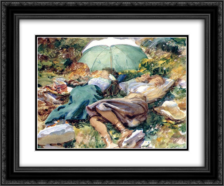 A Siesta 24x20 Black Ornate Wood Framed Art Print Poster with Double Matting by Sargent, John Singer