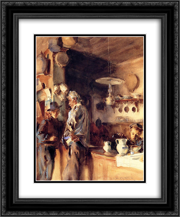 A Spanish Interior 20x24 Black Ornate Wood Framed Art Print Poster with Double Matting by Sargent, John Singer