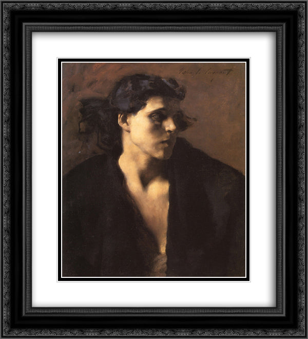 A Spanish Woman 20x22 Black Ornate Wood Framed Art Print Poster with Double Matting by Sargent, John Singer