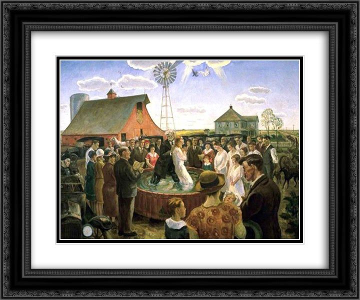 Baptism in Kansas 24x20 Black Ornate Wood Framed Art Print Poster with Double Matting by Steuart Curry, John