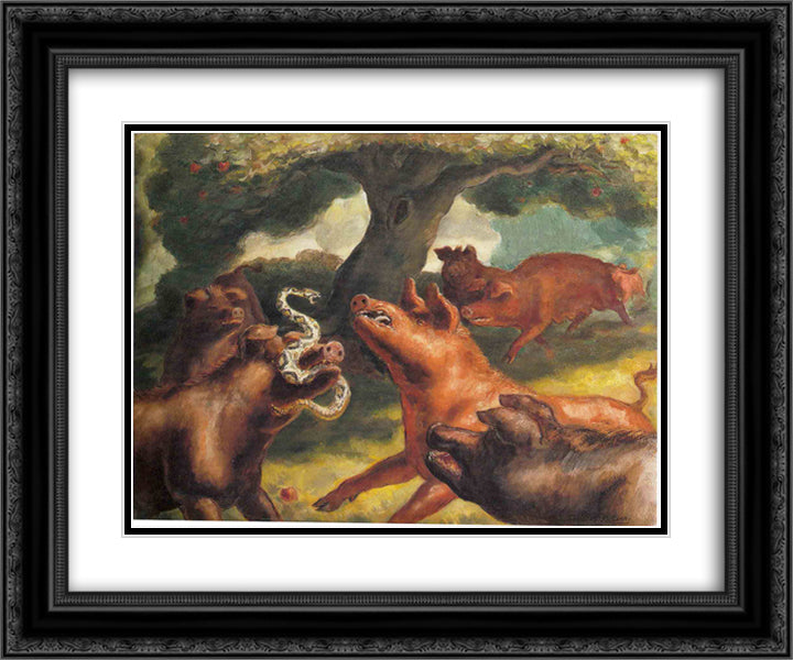 Hogs Killing a Snake 24x20 Black Ornate Wood Framed Art Print Poster with Double Matting by Steuart Curry, John