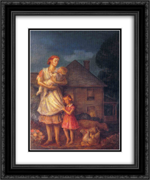 Kansas Pastoral Planter's Family 20x24 Black Ornate Wood Framed Art Print Poster with Double Matting by Steuart Curry, John