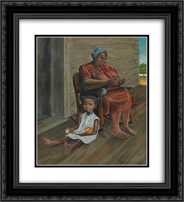 On the Porch 20x22 Black Ornate Wood Framed Art Print Poster with Double Matting by Steuart Curry, John