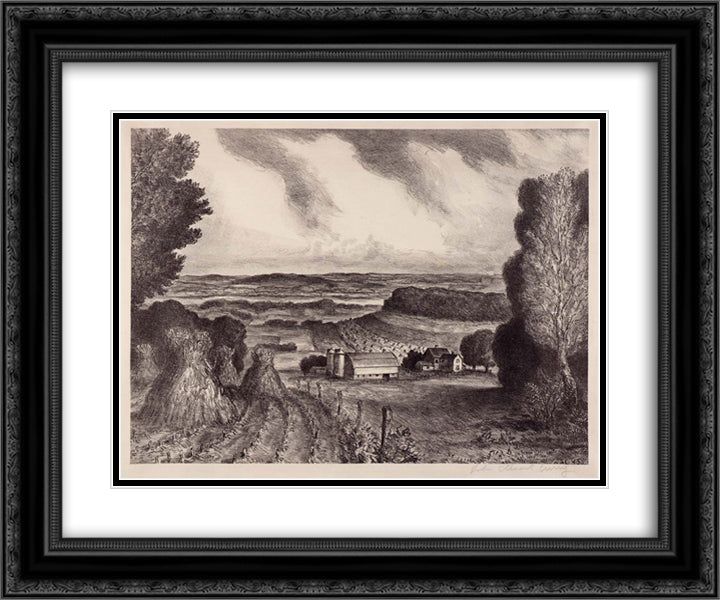 Valley of the Wisconsin 24x20 Black Ornate Wood Framed Art Print Poster with Double Matting by Steuart Curry, John