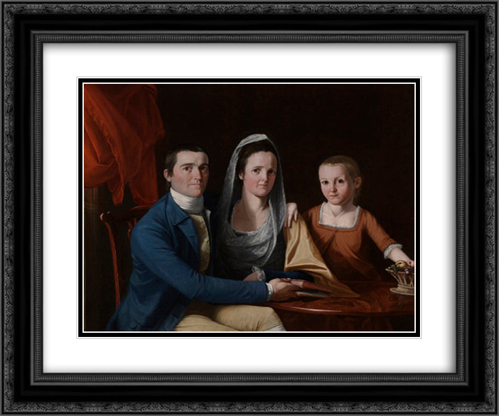 Jonathan Trumbull Jr with Mrs Trumbull and Faith Trumbull 24x20 Black Ornate Wood Framed Art Print Poster with Double Matting by Trumbull, John