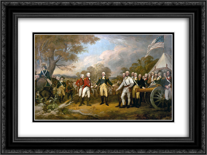 The Surrender of General Burgoyne 24x18 Black Ornate Wood Framed Art Print Poster with Double Matting by Trumbull, John