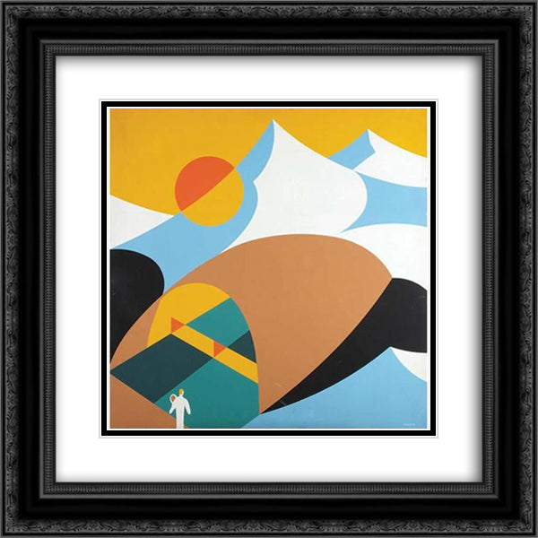 Abstract Design of a Mountanous Landscape 20x20 Black Ornate Wood Framed Art Print Poster with Double Matting by Vassos, John