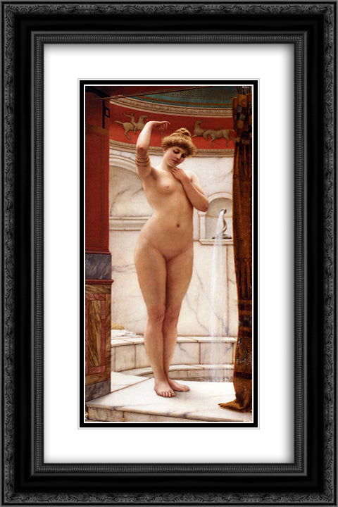 A Pompeian Bath 16x24 Black Ornate Wood Framed Art Print Poster with Double Matting by Godward, John William