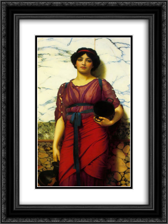 Grecian Idyll 18x24 Black Ornate Wood Framed Art Print Poster with Double Matting by Godward, John William