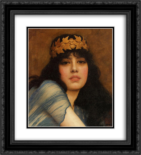 Head of a Girl (also known as The Priestess) 20x22 Black Ornate Wood Framed Art Print Poster with Double Matting by Godward, John William