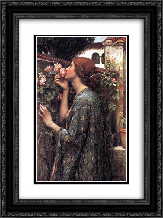 The Soul of the Rose 18x24 Black Ornate Wood Framed Art Print Poster with Double Matting by Waterhouse, John William