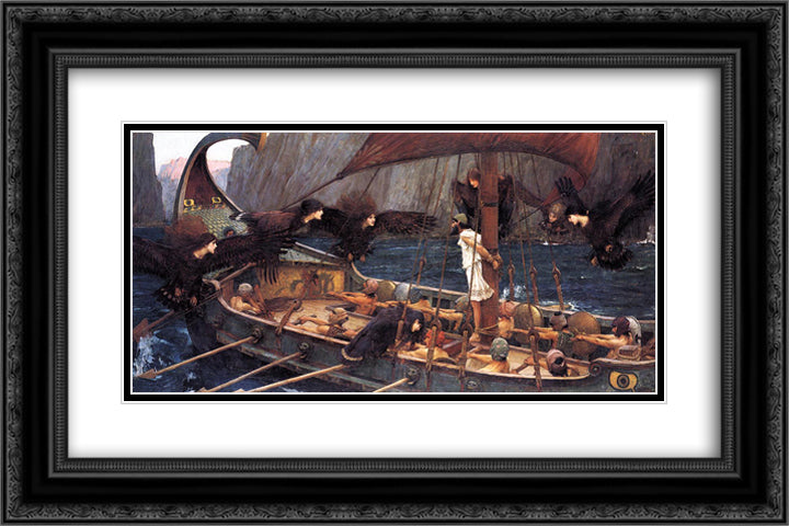 Ulysses and the Sirens 24x16 Black Ornate Wood Framed Art Print Poster with Double Matting by Waterhouse, John William