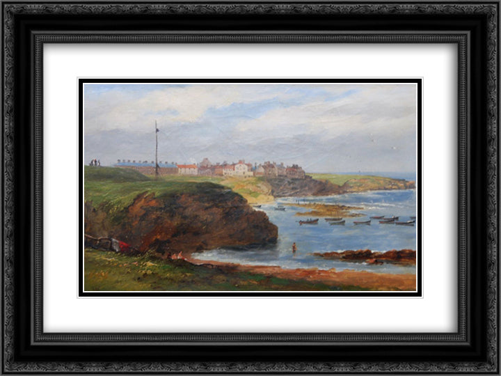Cullercoats from the South by John Wilson Carmichael 24x18 Black Ornate Wood Framed Art Print Poster with Double Matting by Carmichael, John Wilson
