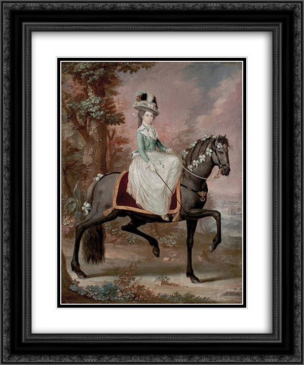Dama a Caballo 20x24 Black Ornate Wood Framed Art Print Poster with Double Matting by Campeche, Jose
