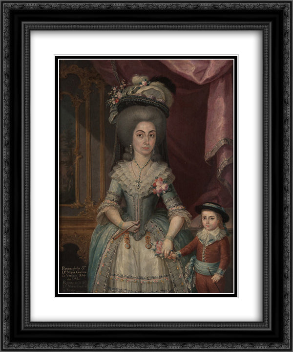 Dona Maria Catalina de Urrutia 20x24 Black Ornate Wood Framed Art Print Poster with Double Matting by Campeche, Jose