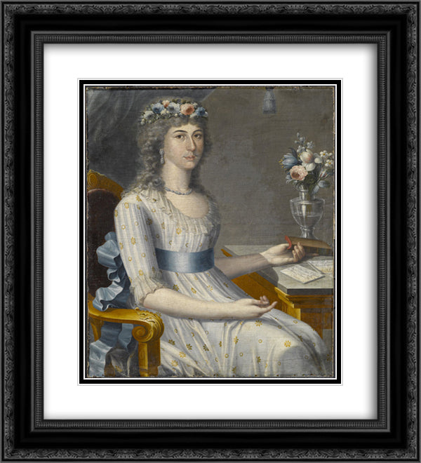 Dona Maria de los Dolores Gutierrez del Mazo y Perez 20x22 Black Ornate Wood Framed Art Print Poster with Double Matting by Campeche, Jose