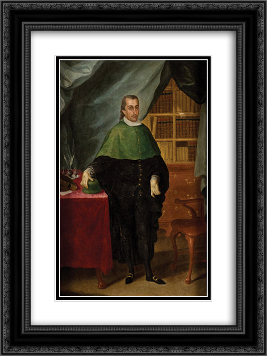 Retrato de un letrado eclesiastico 18x24 Black Ornate Wood Framed Art Print Poster with Double Matting by Campeche, Jose