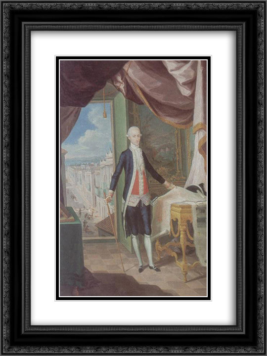 Retrato del Governador don Miguel Antonio de Ustariz 18x24 Black Ornate Wood Framed Art Print Poster with Double Matting by Campeche, Jose