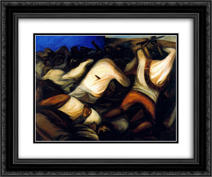 Combat 24x20 Black Ornate Wood Framed Art Print Poster with Double Matting by Orozco, Jose Clemente