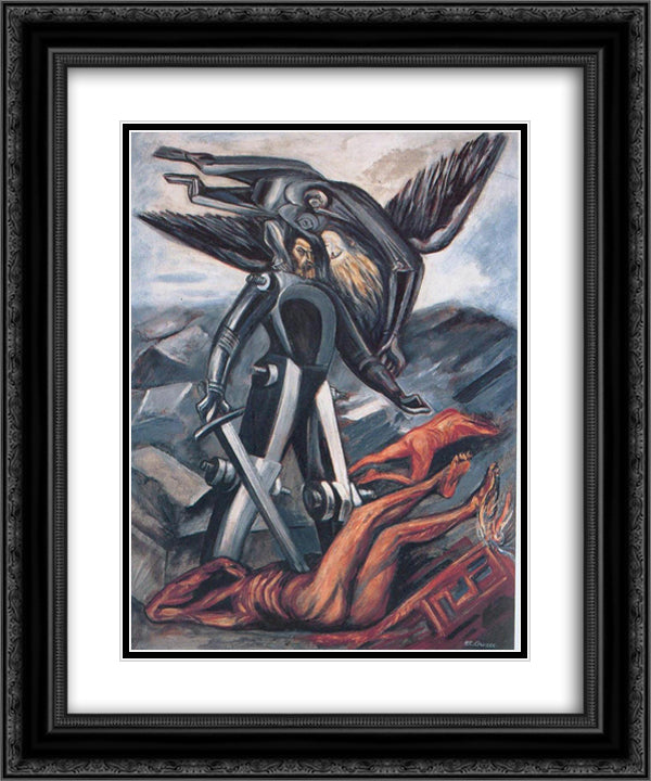 La Conquete 20x24 Black Ornate Wood Framed Art Print Poster with Double Matting by Orozco, Jose Clemente